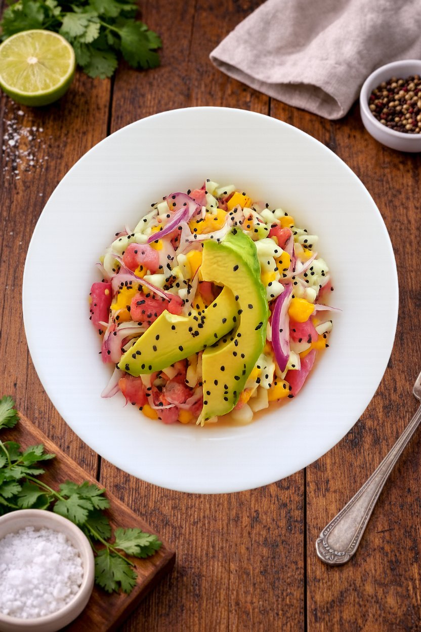 Ceviche camarón y mango